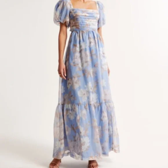Abercrombie & Fitch | Dresses | Af Emerson Drama Floral Bowback Puff Sleeve  Organza Tiered Maxi Dress | Poshmark